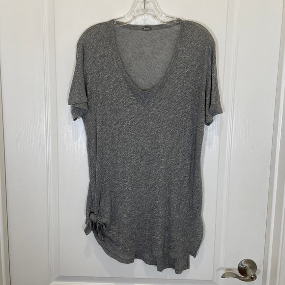 Monrow Oversized Heather Gray Tee with Side Tie Scoop Neck S - Picture 1 of 6